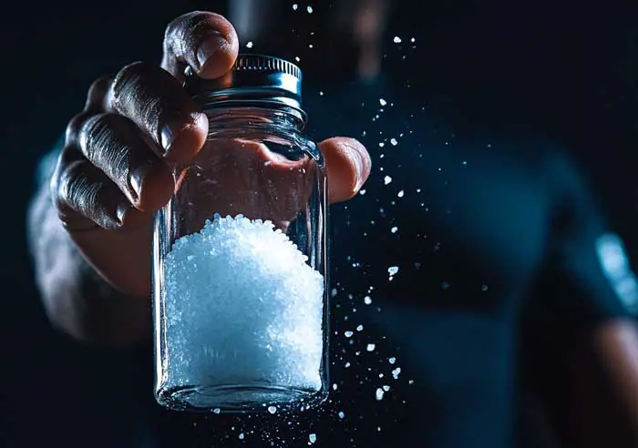 Hand holding a jar of Boulder Salt, highlighting the pure and healthy salt alternative for hydration and performance.